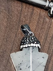 Vintage Rutilated Quartz Arrow, Gunmetal & White Crystal accents Pendant