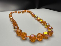HATTIE CARNEGIE Signed Orange AB UV GLOW Glass Bead Necklace VTG 17.75” 41g HTF