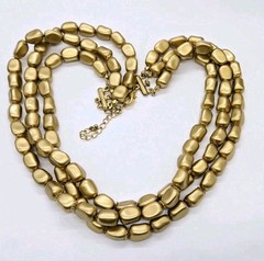Vintage Beaded Layered Necklace Gold tone nugget Beads Matte 21 in