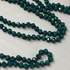 Designer Flapper Beaded Necklace Teal Green Fire Polished Czech Glass JM 78″