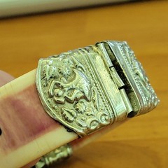 Antique German Boar Tusk Hunting Scene Pull Pin Cuff Bangle Bracelet
