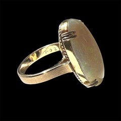 Crystal Opal Oval Cabochon 5.45 Carats 21.4 mm x 11.4 mm 18k Yellow Gold Ring