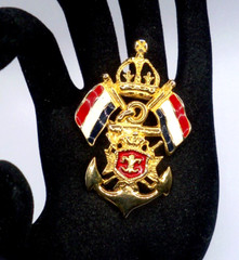 Premier Designs Goldtone Anchor Crown Fleur De Lis Crest Flags Pin Brooch