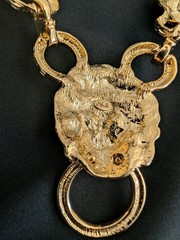 Vintage Kenneth Jay Lane KJL Triple Lion Head Door Knocker Necklace 18”