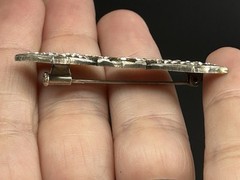 Art Deco Bow Silvertone Clear Rhinestones Enamel Antique Trombone Clasp Brooch