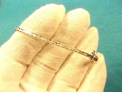 GORGEUOS LADY’S RHODIUM & GOLD PLATED STERLING SILVER “TINY PANEL LINK” BRACELET