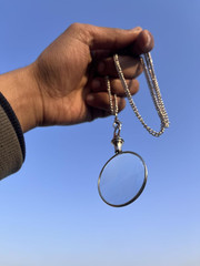 10X Magnifiers Glass Pendant,Brass Vintage Style,Chain Necklace with 40Mm