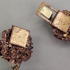 Vintage Rhinestone Bracelet Clip Earrings Set AB Western Germany Filigree Enamel