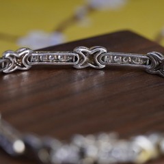 7.5”, vintage Sterling silver tennis bracelet, 925 bar link chain with cz