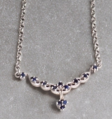 Sterling Silver Sapphire Y-Drop Necklace 12 gems 6.55 grams 17″ One of a Kind