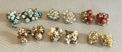 Robert Clip Earring LOT 6 Pair Wired Bead Cluster AB Rhinestone All Signed Vtg