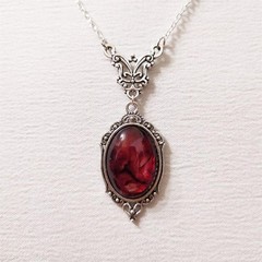 Gothic Blood Red Quartz Pendant Necklace Vampire Witch Choker Women Jewelry