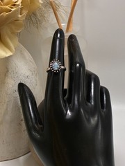 Vintage Crushed Mosaic Blue Fire Opal 925 Sterling Silver Sunburst Ring Size 6