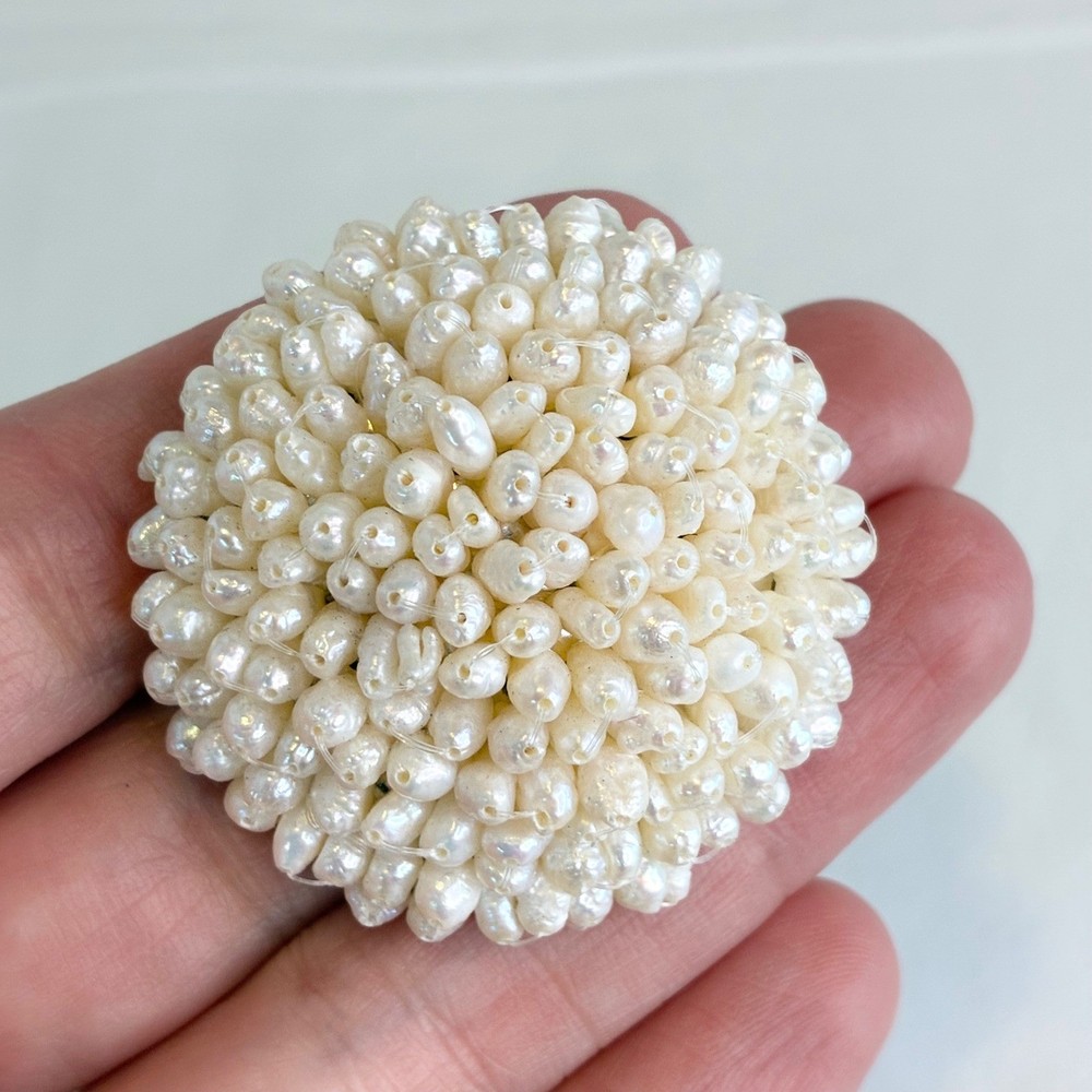 Vintage Brooch Freshwater Seed Pearl Cluster Domed Round White Silver Tone Pin