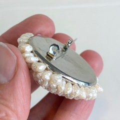 Vintage Brooch Freshwater Seed Pearl Cluster Domed Round White Silver Tone Pin