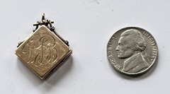 Antique Wightman & Hough (W&H Co.) GF locket w/ etched monogram and paste stone