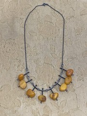 Vintage 875 Silver Soviet Amber Bead Modernist Abstract Necklace Art Nouveau 18”