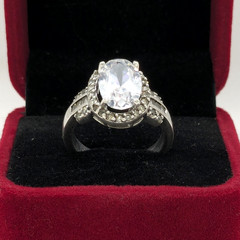 Vintage Elegant RING Silver 925 with Big Bright Stone -size: 8.25US (18mm) | #91