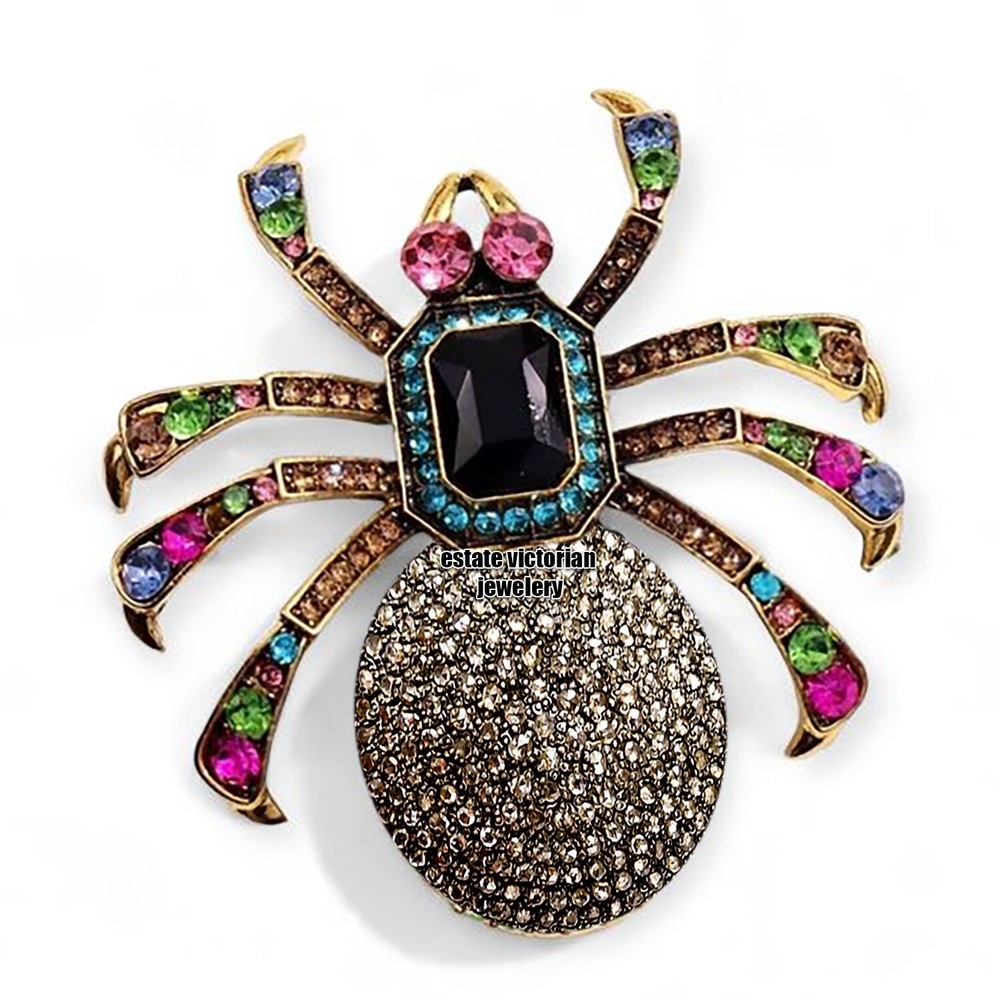 Amazing 2.90Ctw Rose Cut Diamond Gemstone Silver Victorian Spider Brooch Jewelry