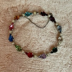 Signed B. David Multicolored Rhinestone And Faux Pearl Bracelet