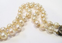 Vintage AKOYA Cultured PEARL Hand-knotted NECKLACE 6mm Sterling Silver 17.75″