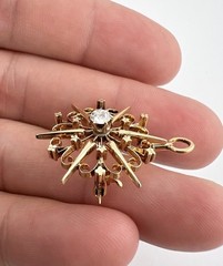 Antique 14K Yellow Gold .25ct Old European Cut Diamond Starburst Brooch Pendant