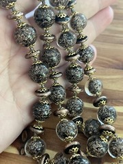 Antique Vintage Venetian Murano Art Foiled Glass Necklace Black Copper 26in