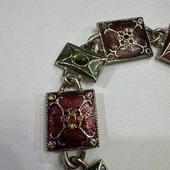 Liz Claiborne Boho Enamel Rhinestone LC Signed Vtg Statement Bracelet Artsy