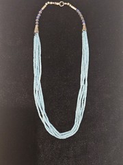 Vintage 5 Strand Heishi Necklace Turquoise Color Blue & Silver Tone Bead Accents
