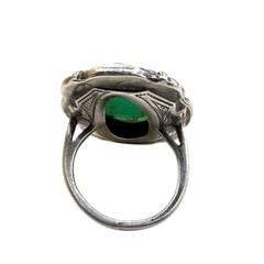 7.2g Antique Vintage Deco 925 Sterling Silver Marcasite Green Onyx Ring S 4.75