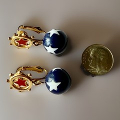 Vtg Avon Star Spangled Banner Dangle & Rhinestone Flag Clip On Earrings 3, 4g