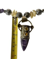 Crystal Necklace Amethyst Amber Color Unk Origin Huge Swing Pendant Handcrafted