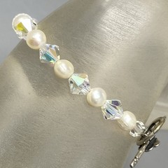 Crystal Glass and Genuine Pearl Beaded Necklace Bracelet Set AB Sterling Clasp
