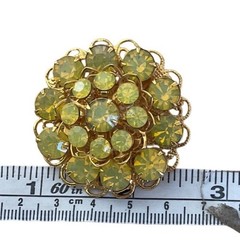 Vintage Rhinestone Brooch Chartreuse Filigree Floral Mid-Century Retro Elegant