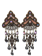 Vtg. Banana Bob Art Deco Style Dangle Earrings Pink Enamel Pink Rhinestones