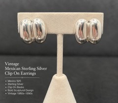 Vintage Mexico 925 Sterling Silver Large Bold Sculptural Puffy Clip On Earrings