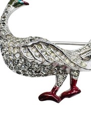 Vintage Art Deco Pave Rhinestone Peacock Brooch Rhodium Plated