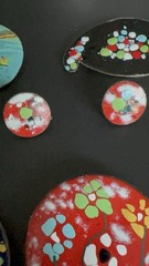 Lot 5 Enamel on Copper Brooch Pins & Earrings Set MCM Artisan Colorful Vintage!