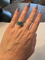 VTG Chinese Blue Cloisonne Enamel And Copper Ring Flowers Leaves Stems Sz 7