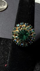 Vintage Emerald Aurora Borealis Rhinestone Adjustable Band Ring Costume Jewelry