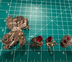 Rare Hobe Sterling 925 Ribbon Spray Earrings Brooch Ring Set Ruby Crystals w/Box
