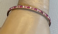 vintage Loran Pink Crystal Rhinestone Bangle Bracelet Designer Rose Gold Tone 8″