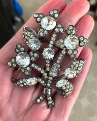 Vintage Eisenberg Original 1940s Sterling Silver Rhinestone Pin Brooch Large 3″