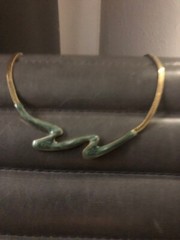 Gold tone Zig Zag Necklace With Green Stones