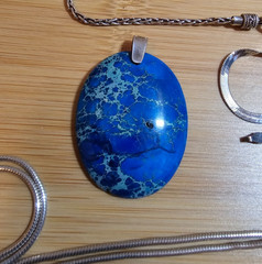 35mm x 45mm Blue Sea Sediment Oval Jasper Pendant Sterling Silver w/Necklace opt