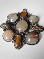Vintage Ethnic Agate Pendant Multi Stone Cabochon Tribal Boho Nepal Tibet Style