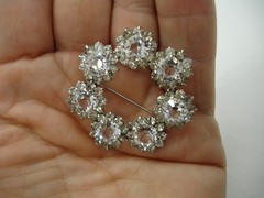 1.5″ elegant bridal rhinestone STERLING BROOCH PIN 7 big crystal clear jewels