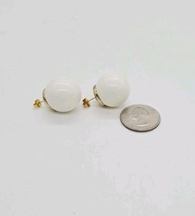 White Enamel Ball Earring Round Huge Couture Art Deco Vintage .75 in