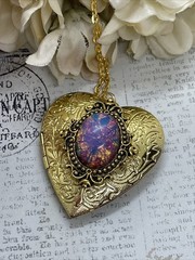 Gold Heart Locket Photo Harlequin Opal New Birthday Anniversary Wedding Necklace