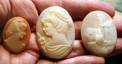 3 Antique Loose Shell Cameo With Warm Peach & White Tones LOT